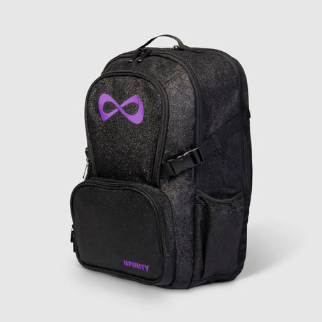 Nfinity black glitter backpack with purple logo