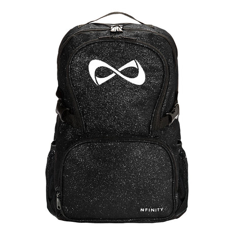 Nfinity black sparkle backpack uk with a white nfinity logo